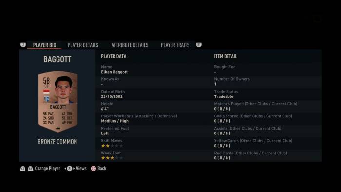 Elkan Baggott terdaftar di FIFA 23. (Screenshoot)