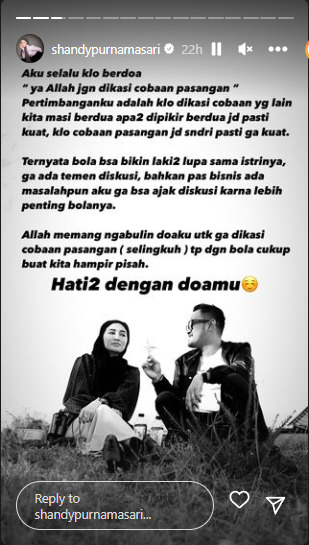 Shandy Purnamasari mau gugat cerai Juragan 99 karena bola (Instagram/shandypurnamasari) Shandy Purnamasari