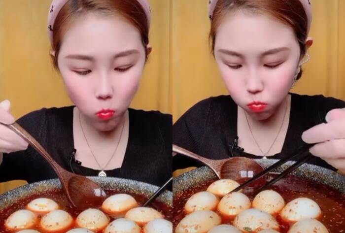 mukbang telur bulat-bulat (TikTok/qiuqiu.classmate)