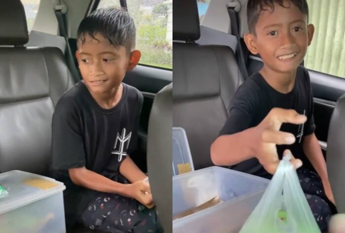 Bocah penjual kue hujan-hujanan tunggu pembeli (TikToknya/farhanmayor)