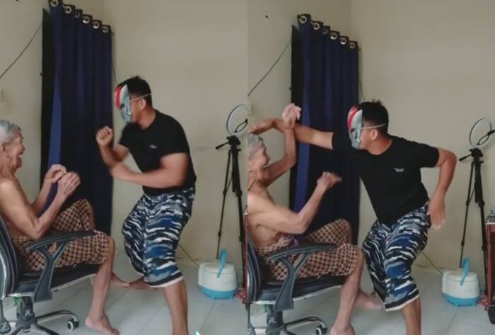 Anak bercanda dengan ayahnya yang lansia (TikTok/yusmanto44)