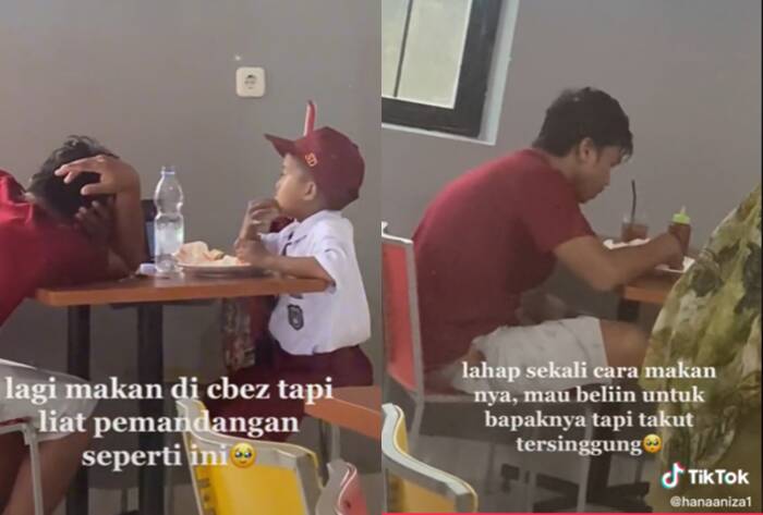Ayah pura-pura tidur saat anaknya asyik makan (TikTok/hanaaniza1)