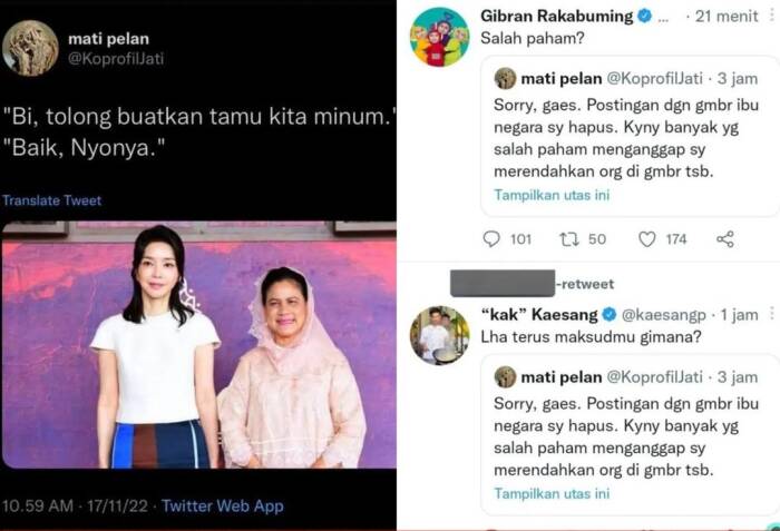 Cuitan meme iriana Jokowi dan Ibu Negara Korea Selatan, Kim Keon Hee (Twitter/@KoprofilJati)