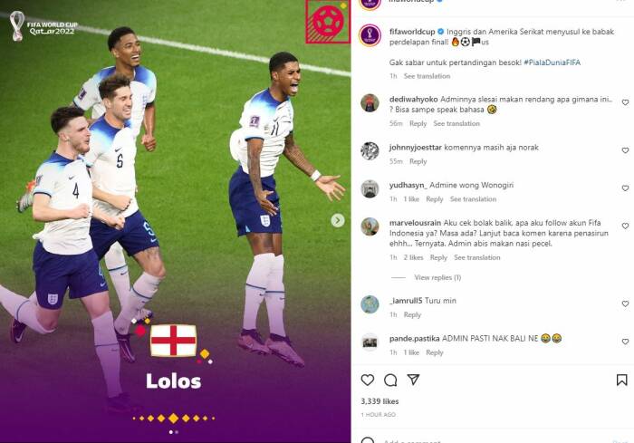 Instagram FIFA gunakan bahasa Indonesia. (Instagram/@fifaworldcup)