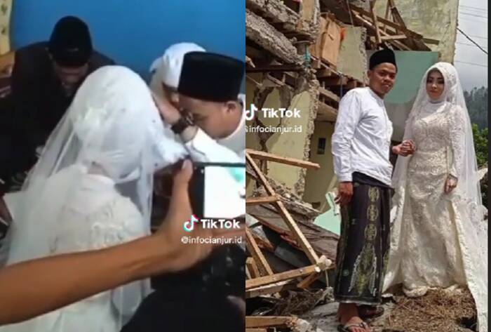 menikah di tengah reruntuhan gempa Cianjur (TikTok/Info Cianjur,)