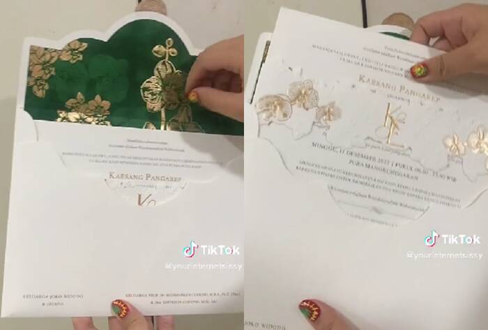 Undangan pernikahan Kaesang Pangarep dan Erina Gudono (TikTok/qoqowmelon/Instagram/erinagudono)