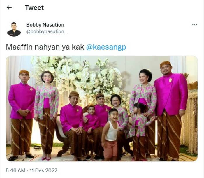 Bobby Nasution minta maas atas perilaku anaknya (Twitter/bobbynasution_) Momen kocak anak kedua Bobby-Kahiyang