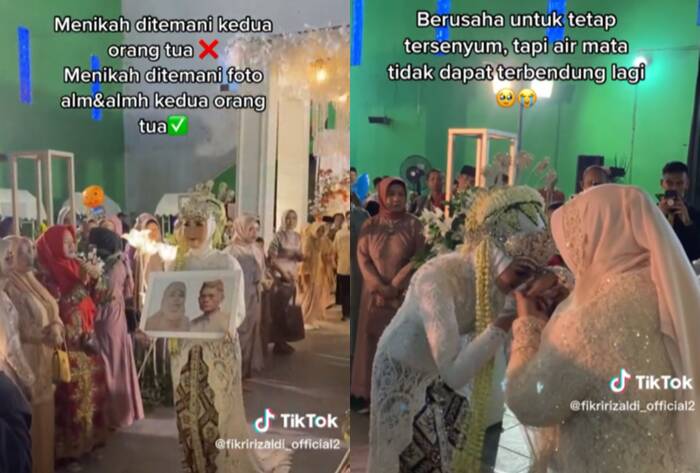 Pengantin wanita bawa foto mendiang orang tua (TikTok/fikririzaldi_official2)