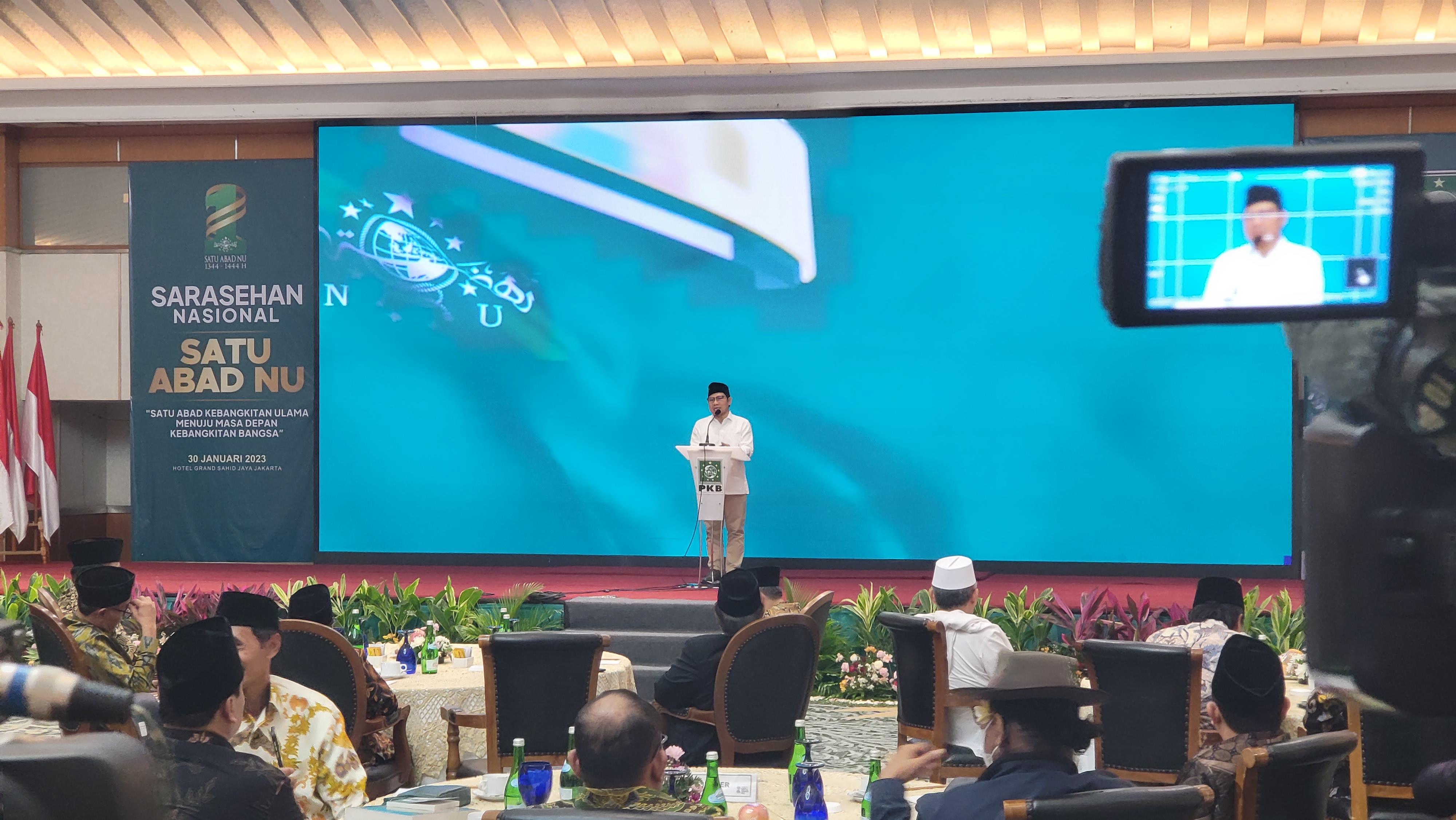 Ketua DPP PKB Muhaimin Inskandar (Cak Imin) saat memberikan sambutan pada Sarahsehan Satu Abad Nahdlatul Ulama (NU), Senin (30/1/2023) di Hotel Grand Sahid Jakarta
