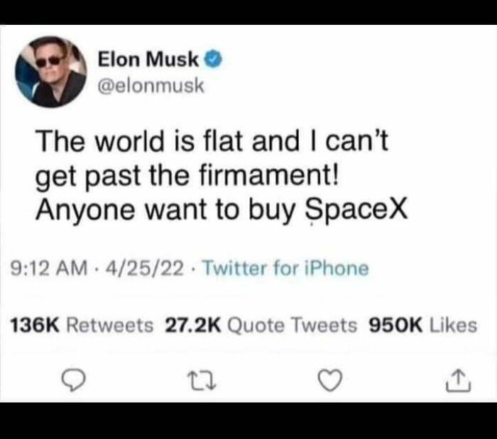 Tangkapan layar cuitan Elon Musk sebut Bumi itu datar. 