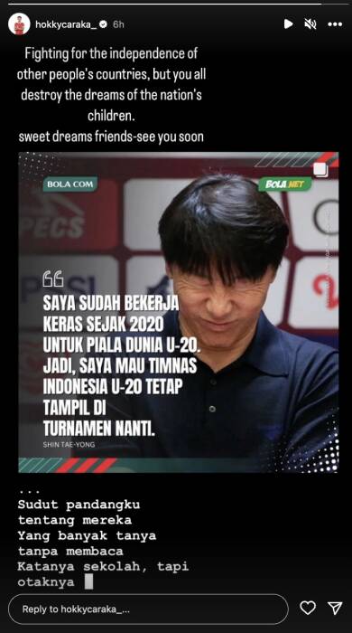 Postingan Pemain Timnas Indonesia U-20, Hokky Caraka (Instagram/@hokkycaraka_) Postingan Pemain Timnas Indonesia U-20, Hokky Caraka (Instagram/@hokkycaraka_)