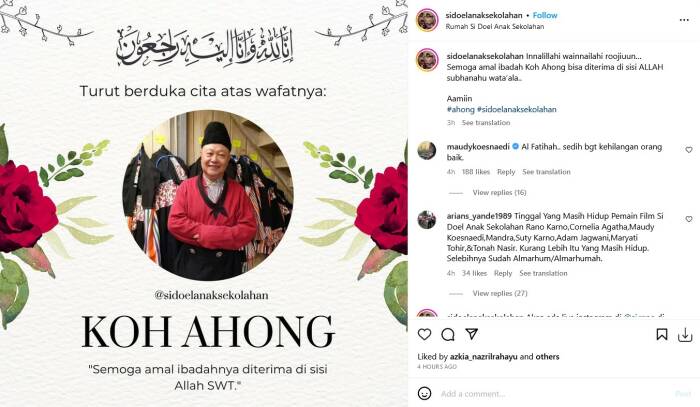 Sosok Koh Ahong meninggal dunia (Instagram/sidoelanaksekolahan)
